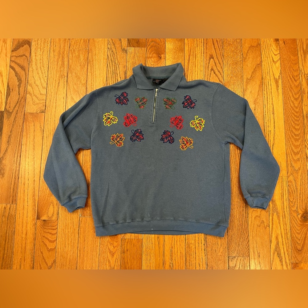 Vintage Jenny Buchanan‎ Autumn Fall Grandma Sweater Sweatshirt Quarter Zip XL